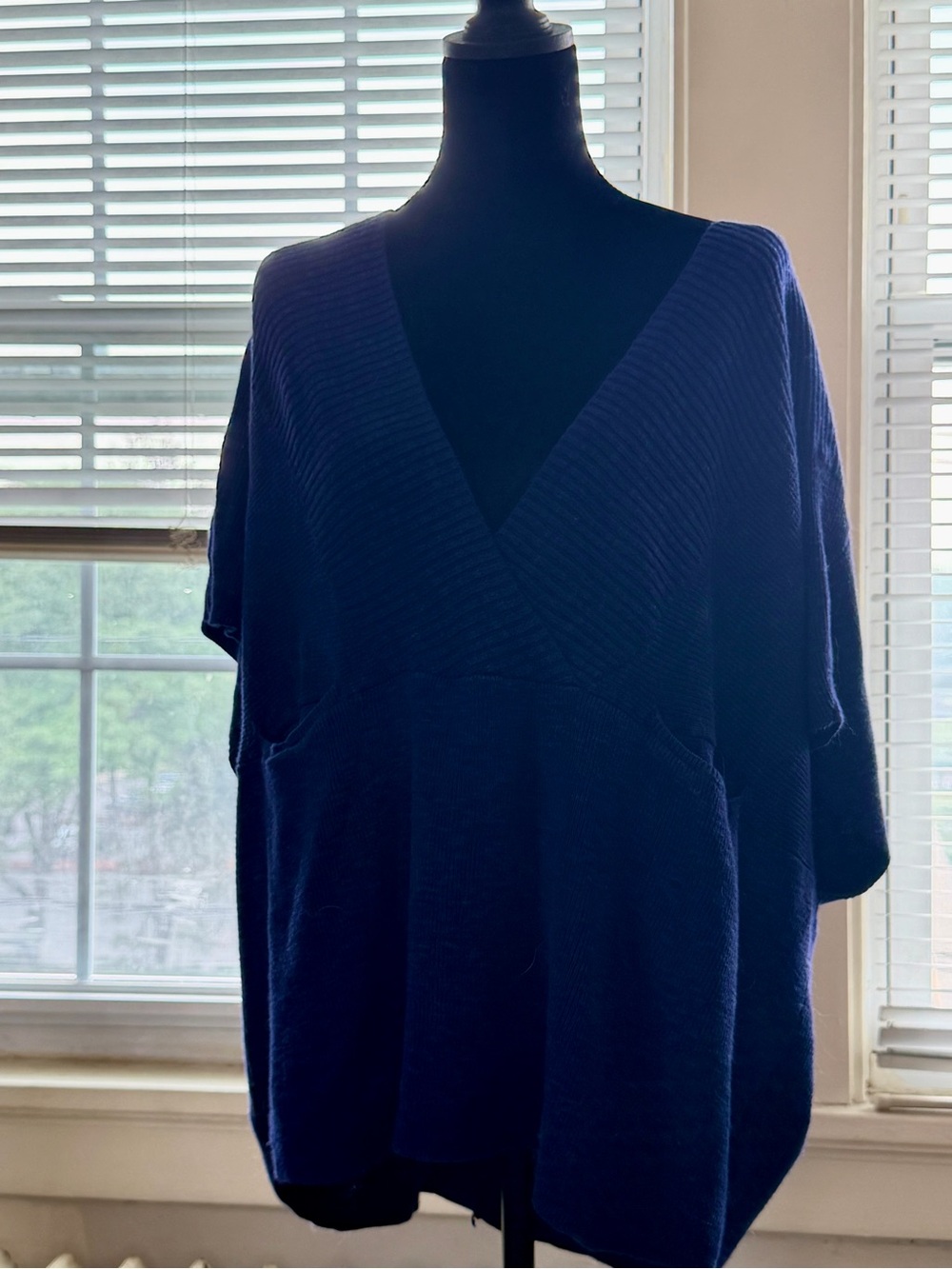 Free People Beach Jaclyn Top V-Neck Sweater in Deep Blue with Dolman Sleeves